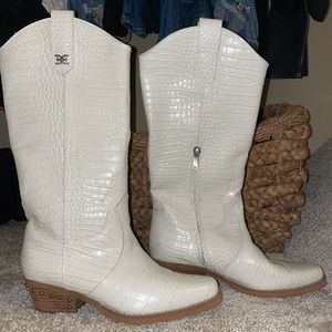 Sam Edelman white/cream croc boots